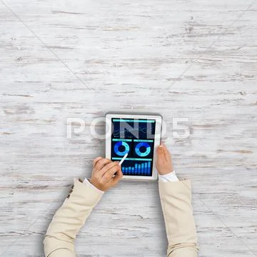 Using financial application Stock Photos