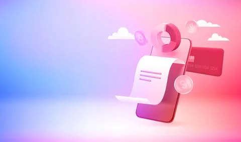 Using financial mobile application mobile application. 3d vector banner with  Иллюстрация