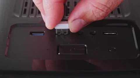 Using a flash drive on a computer close-up. Stock Footage 248627246