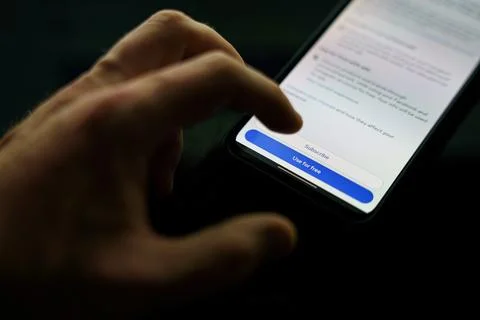 Using free Facebook meta subscription plan to use Facebook without ads. Agree Stock Photos