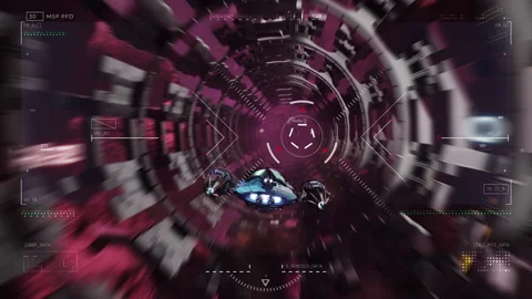 Using the futuristic sci-fi spaceship vehicle to explore the alien planet map Video stock 312004291