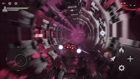 Using a futuristic starship for alien planet exploration in a video game Stock Footage 255317280