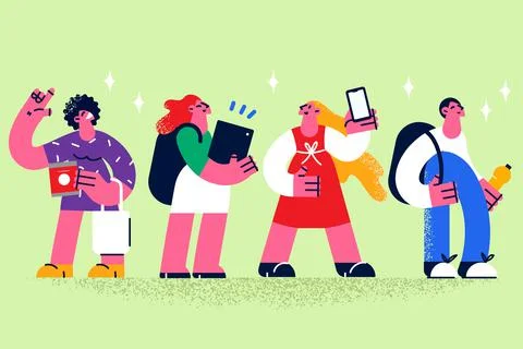 Using gadgets and technology concept Stock Illustration