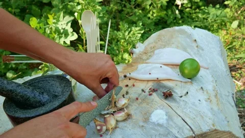 Using garlic in different dishes Stock Footage 146791529