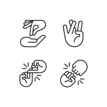 Using gestures for communication pixel perfect linear icons set Illustrazione stock