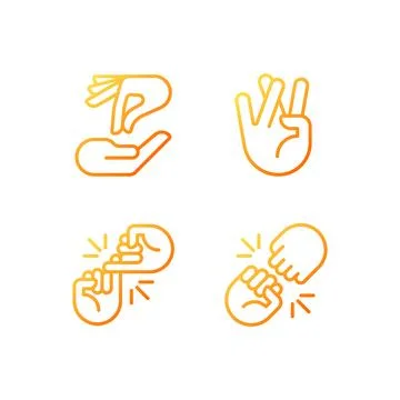 Using gestures for communication pixel perfect gradient linear vector icons set Stock Illustration