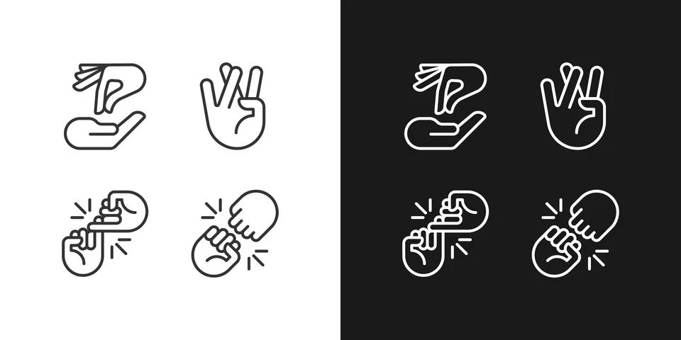 Using gestures pixel perfect white linear icon set for dark, light mode 스톡 일러스트