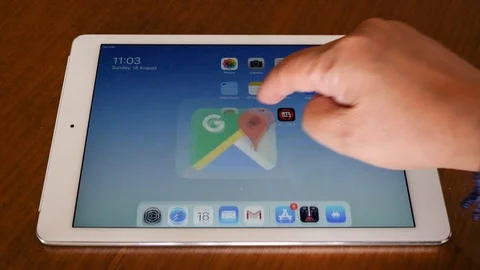 Using Google Maps Navigator on Apple Ipad Stock Footage 114370501