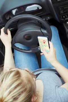 Using GPS while driving Stock Photos