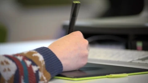 Using Graphics Tablet Close Up Stock Footage 91179577