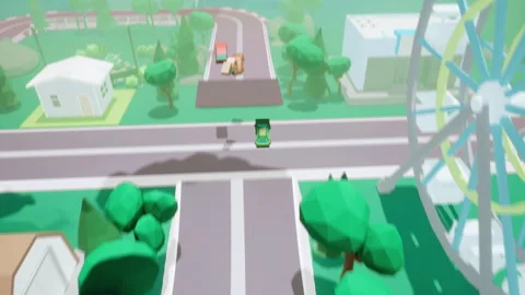 Using a green car in the level of a vintage driving simulator gaming concept Stock Footage 278476501