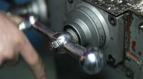 Using hand wheel  of manual cnc milling machine Stock Footage 58893115