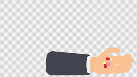 Using a handful of antidepressants. Animation of a tablet in your hand. Cartoon. Stock Footage 308442956