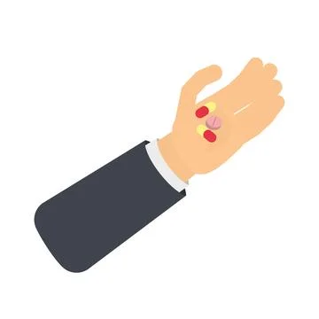 Using a handful of antidepressants. Tablets in hand. イラスト素材