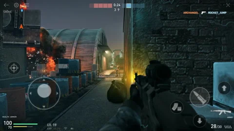 Using a heavy military rifle with a scope in the esports combat simulator Stock Footage 236262911
