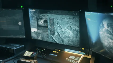 Using High Tech Computer For Coordinates Tracking Of Military Aircraft Stock Footage 187019064