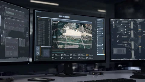 Using High Tech Military Satellite Surveillance To Detect Location Of Air Base Stock Footage 196918312