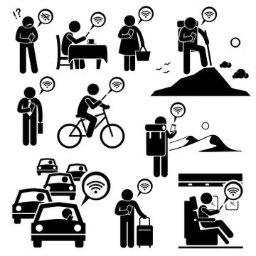 Using Internet with Phone at Different Places Stock Illustration