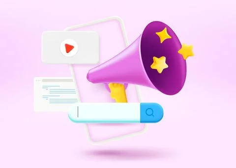 Using internet social media via mobile phone concept. 3d vector illustration イラスト素材