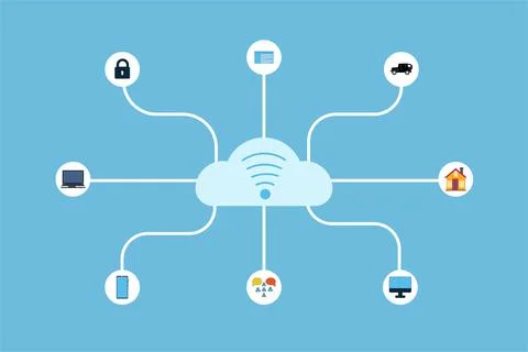 Using the internet through WiFi and social media connection. Online internet  Stock Illustration