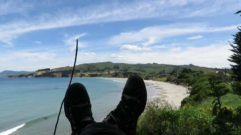 Using iphone taking photo of Karitane Beach  Stock Footage 120628472