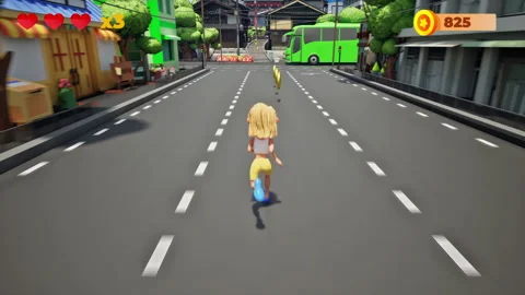 Using jumping mechanics to get around the huge fake arcade video game map Stock Footage 289007559