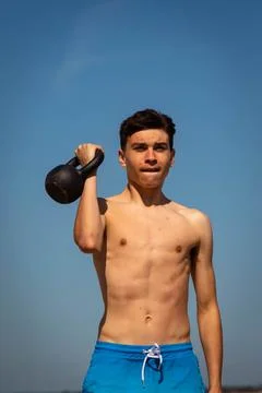 Using a Kettlebell Stock Photos