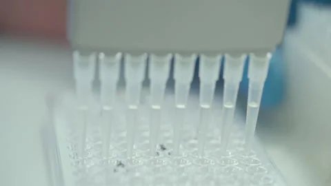 Using laboratory equipment pouring liquid for organic food quality check process Stock Footage 218611504