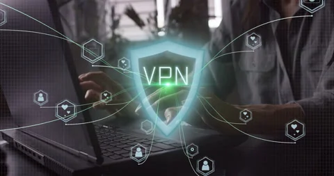 Using laptop computer with an encrypted connection in network system Stock Footage 339369464