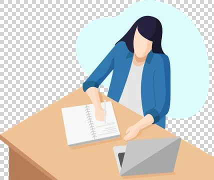 Using a laptop, find information online, making a note Stock Illustration