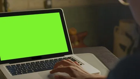 Using Laptop Green Screen Stock Footage 96181586