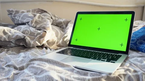 Using Laptop with a Green Screen at the Workplace Casual Lifestyle Stock Footage 98376923
