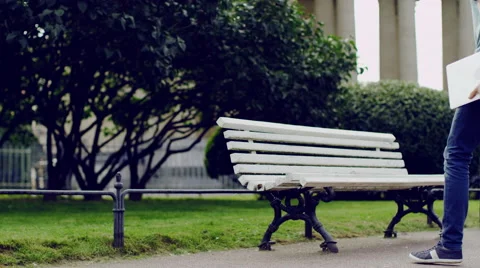 Using laptop in a street Stock Footage 68807335