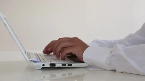 Using laptop white notebook Stock Footage 65148593