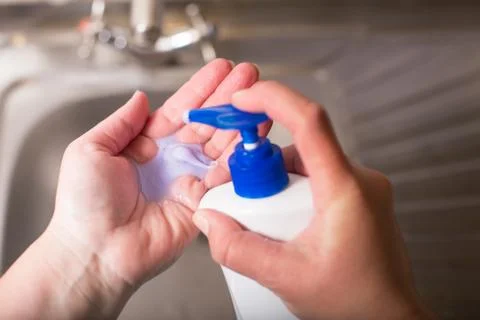 Using liquid soap. Wash a hands Stock Photos