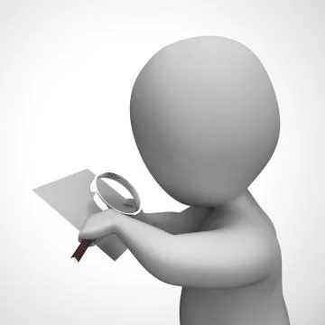 Using magnifier to inspect means looking into and reviewing - 3d illustration Stock Illustration