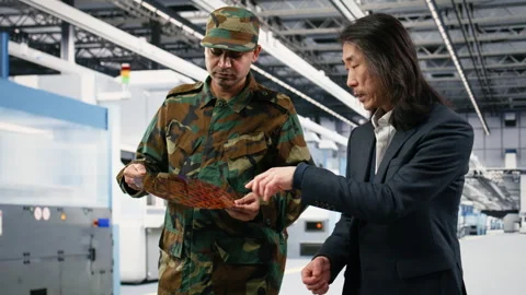 Using microelectronics, national security concept and soldier Stock Footage 333395072