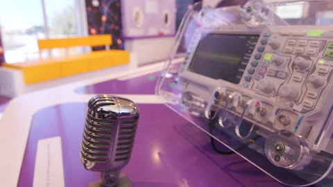Using of microphone and waves in the museum Stock Footage 233267156