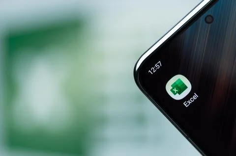 Using Microsoft office excel app Stock Photos
