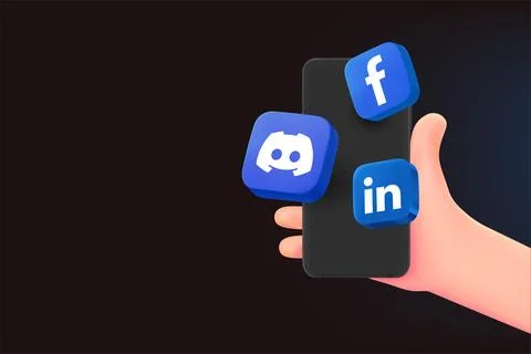 Using mobile media applications Discord, Facebook and Linkedin via mobile p.. Stock Illustration