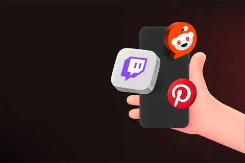 Using mobile media applications Reddit, Twitch, and Pinterest via mobile ph.. 스톡 일러스트