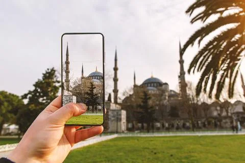 Using a mobile phone camera to take pictures of the Blue Mosque, Sultanahmet  Stock Photos