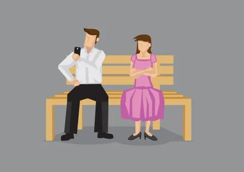 Using Mobile Phone on a Date Vector Illustration Stock Illustration