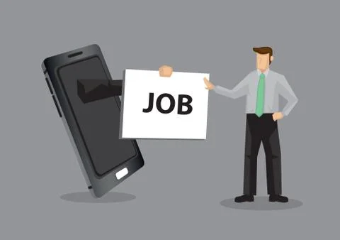 Using Mobile Phone for Job Search Cartoon Vector Illustration Stock Illustration