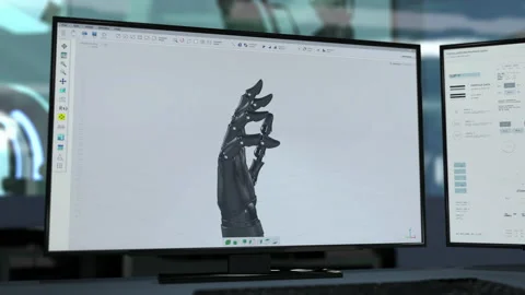 Using the modern 3D model development computer program for robotic arm creation Stock Footage 235650838