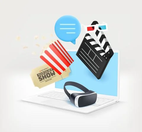 Using modern computer for modern entertainment. 3d vector illustration Stock Illustration