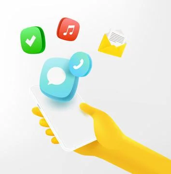 Using modern smartphone with different applications concept. 3d vector illust Stock Illustration