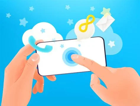 Using modern smartphone vector concept. Hands holding modern smartphone and t Illustrazione stock