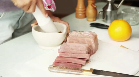 Using mortar and pestle to grind ingredients Stock Footage 63288065