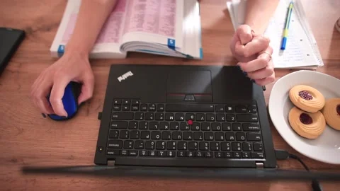 Using mouse to control the program. Fingers press buttons, type messages. Stock Footage 146648212